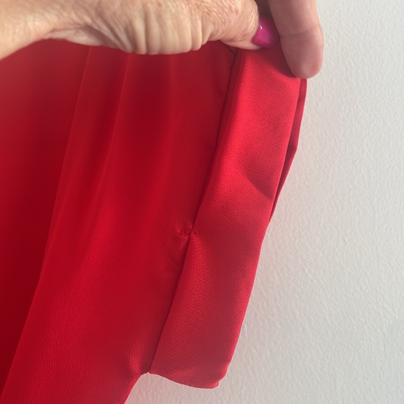 She +Sky Red Drop Shoulder Satin Dress, Small - Picture 3 of 13